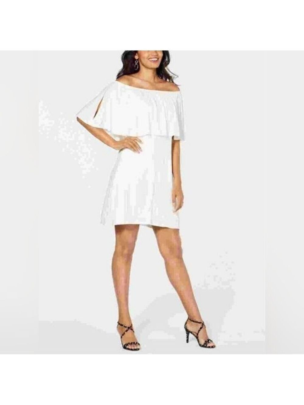 Thalia Sodi White Flutter Sleeve Off-Shoulder Sundress